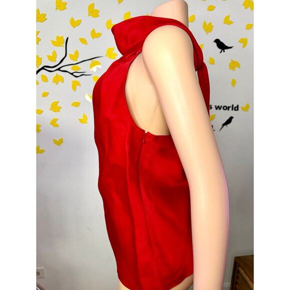 St. John Evening 100% Silk Enamel Red Women’s Halter Tie Neck Blouse Size 10 NWT - Picture 5 of 17
